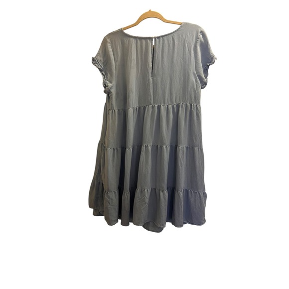 SUGARLIPS Tiered Ruffle Sleeve Tunic Dress Light Blue Women's M Pockets - Picture 3 of 10